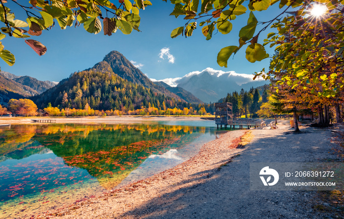 Beautiful Alps scenery. Attractive morning view of Jasna lake. Wonderful autumn scene of Julian Alps, Gozd Martuljek location, Slovenia, Europe. Beautiful landscape of Triglav National Park.