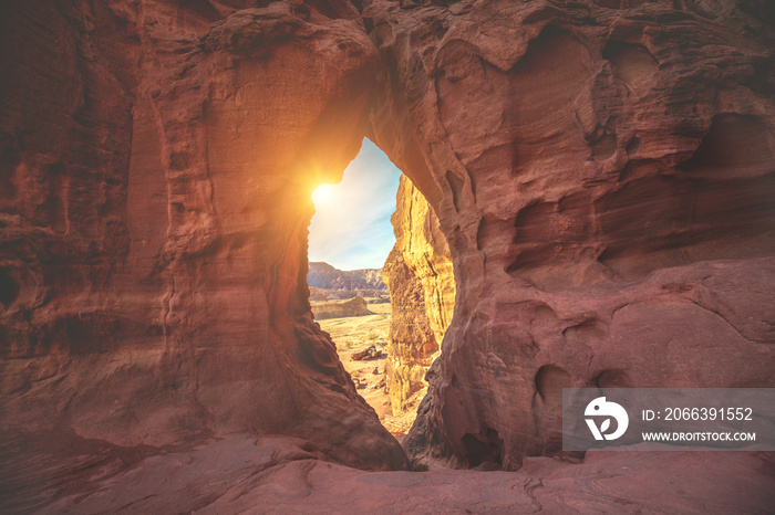 Arch in the rock. Desert nature landscape. Timna park. Israel