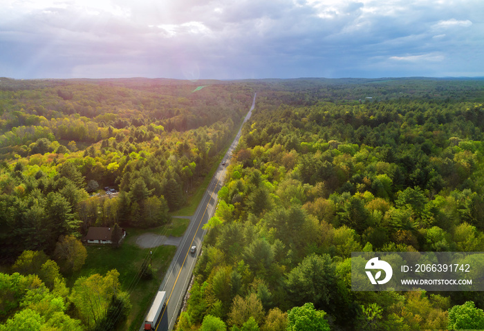 Top of Pennsylvania’s Pocono Mountains rural landscape a rural road