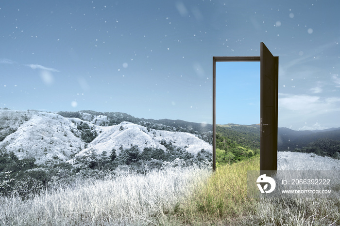 The opened door from winter to summer climate on the mountain