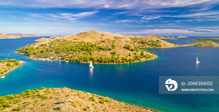 Kornati. Aerial panoramic view of famous Adriatic sea sailing destination, Kornati archipelago national park