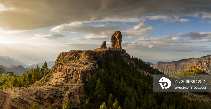 Magnificient view of Roque Nublo sacred mountain at sunset, Roque Nublo Rural Park, Gran Canary, Canary Islands, Spain