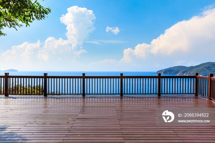 Wooden observation deck and beautiful sea scenery.