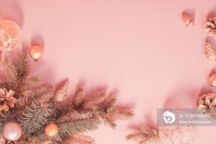 beautiful modern Christmas background in gold and pink colors