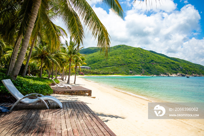 Hyatt resort beach without people next to Sanya bay in Hainan, China