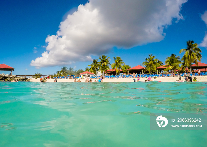 Travel photo from a beautiful part of Eleuthera in Bahamas. View of amazing seaside in Princess Cays in Bahamas with beautiful clouds and waves.