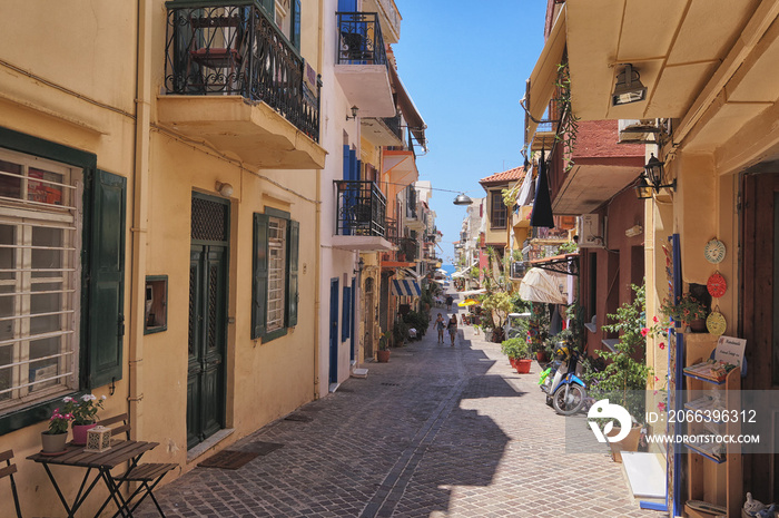 Beautiful street view in Chania, Crete island, Greece