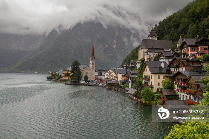 Hallstatt mountain village and alpine lake, Austrian Alps