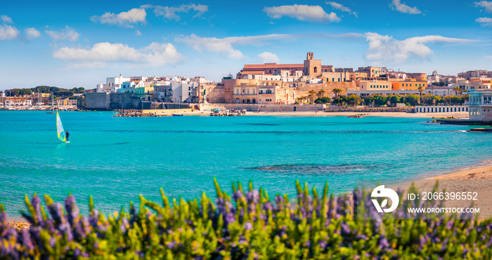 Coastal town in southern Italy’s Apulia region - Otranto, Apulia region, Italy, europe. Splendid spring view of Alimini Beach. Traveling concept background.