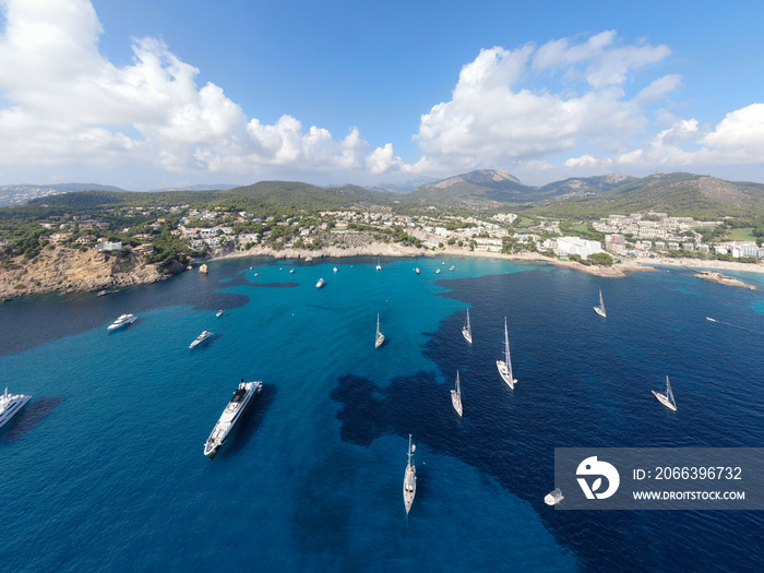 seacoast of the beach in mallorca with beaturiful view of the sea. Sea view of turquoise colour. Concept of summer, travel, relax and enjoy