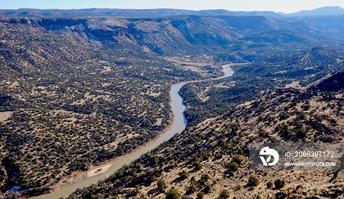 Aerial view of Rio Grande near Los Alamos in NM