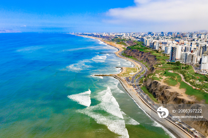 Aerial view of the Miraflores coast, Lima - Peru