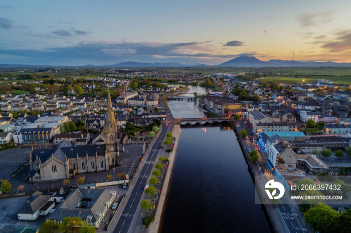 Ballina town from above co Mayo Ireland Drone Footage