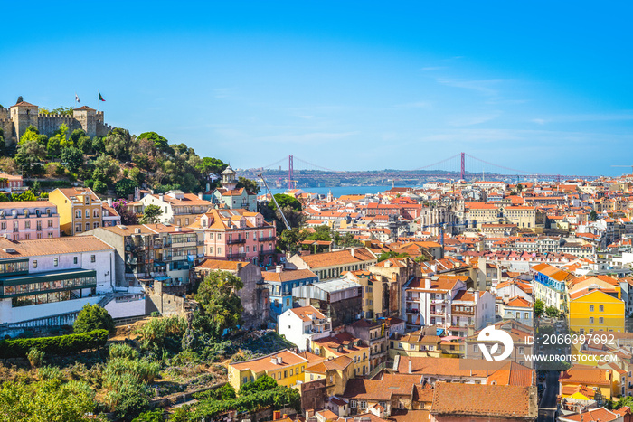 skyline of lisbon and saint george castle