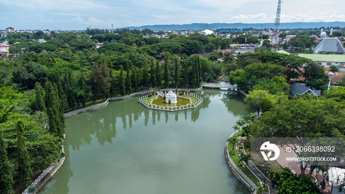 Putroe Phang Park, located in Banda Aceh City, was captured from above using a drone aerial