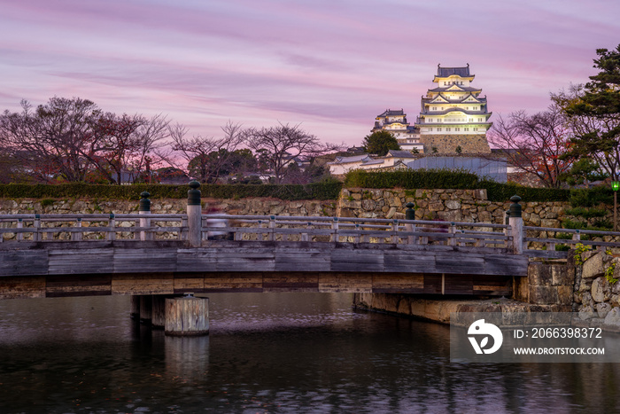 himeji castle at night in himeji, hyogo, japan