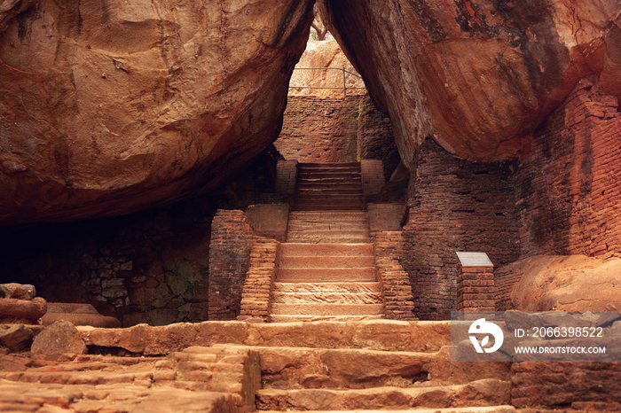 View of the Sigiriya rock in Sri Lanka. Surroundings and rock in Sigiriya.