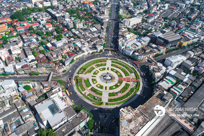 City traffic with modern building top view