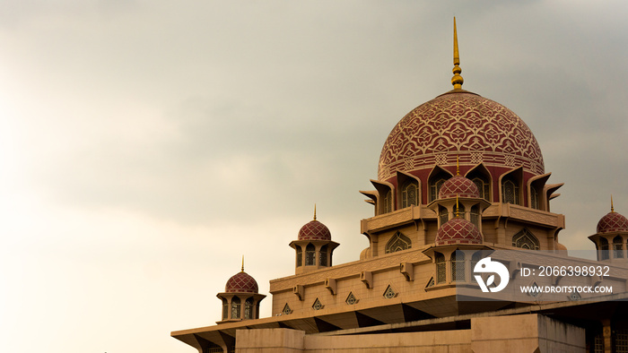 Sunset moment at Putra Mosque is the principal mosque of Putrajaya, Malaysia.