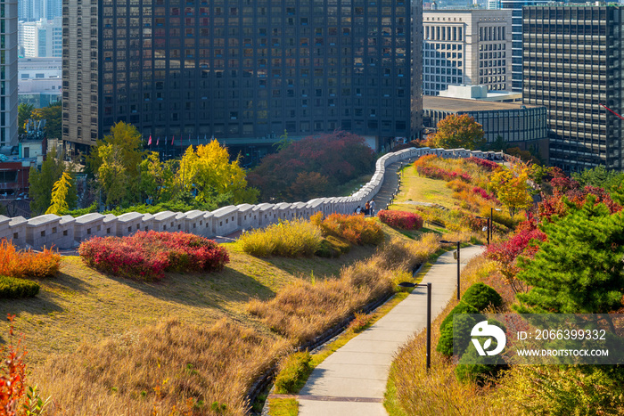 Namsan City Wall and park at seoul, south korea