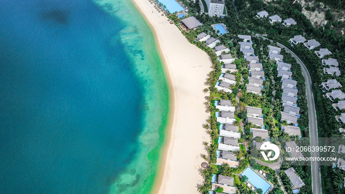 Drone view of beautiful resort in Hon Tre island, Nha Trang, Vietnam