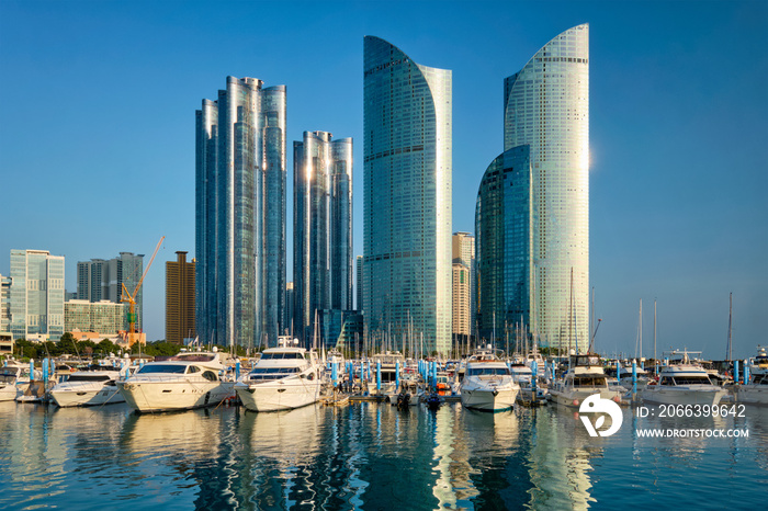 Busan marina with yachts on sunset, South Korea