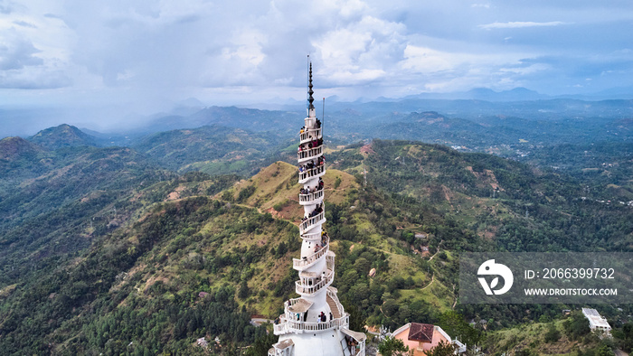 Aerial view of Ambuluwawa Tower in central Sri Lanka