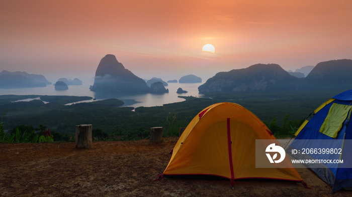 View from Samet Nangshe viewpoint in the morning in Phang-nga province, Thailand. Travel destination concept and landmark idea