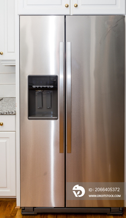 Stainless Steel Refigerator with White Cabinets