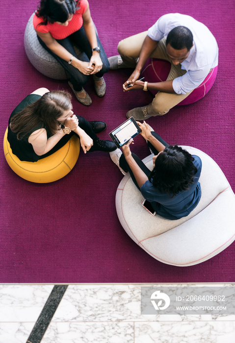 Workspace: Overhead Group Of Casual Employee Meeting