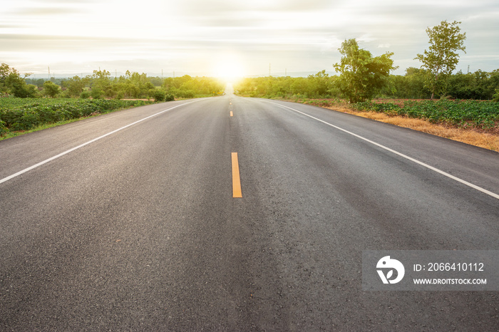 Road and travel In the hillside environment at sunset,.Used for vacation concept.