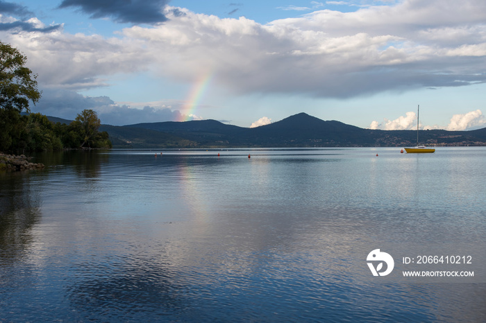 Lago di Bracciano pioggia e arcobaleno- Lazio- Italia