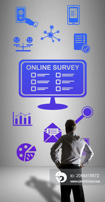 Online survey concept watched by a businessman