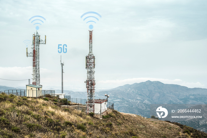 5G antennas and GSM transmitters. Concept for high speed 5G internet