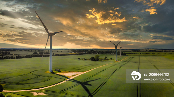 wind turbins at sunset, windenergy, landscape view