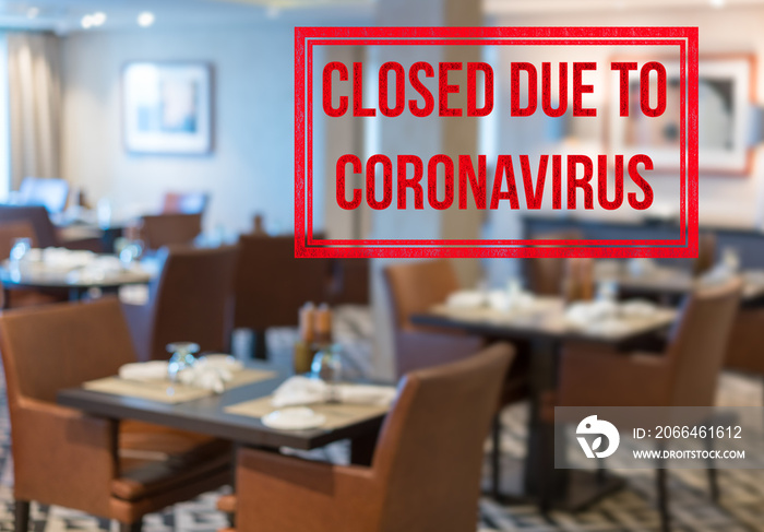 因冠状病毒或新冠肺炎病毒导致高档餐厅空置和关闭的散焦视图