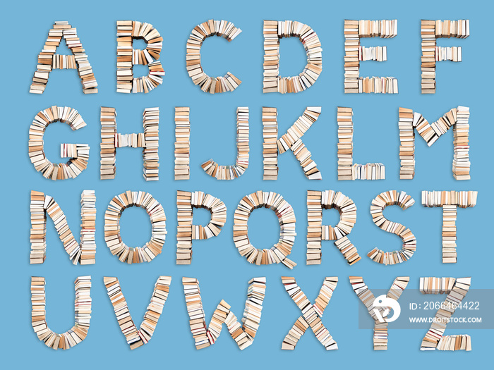 Alphabet arranged from books