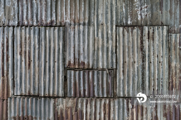 Rusted corrugated sheet metal wall, Yangon, Myanmar