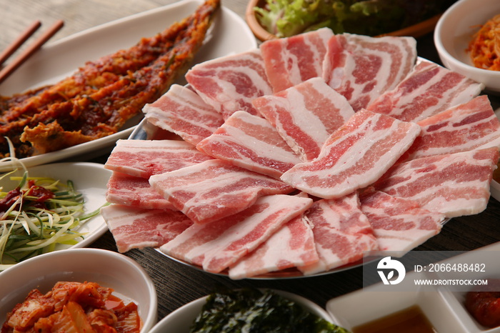 Korean frozen pork belly. 한상차림 냉동 삼겹살