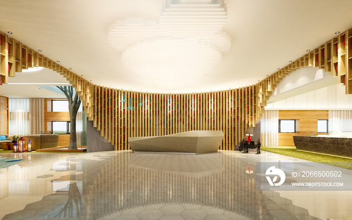 3d render hotel reception lobby