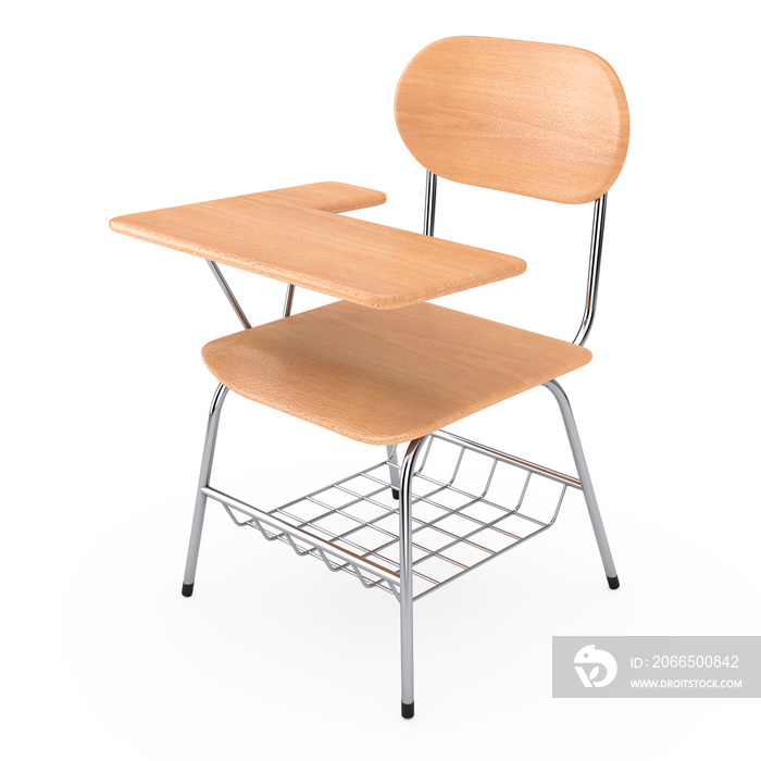 Wooden Lecture School or College Desk Table with Chair. 3d Rendering