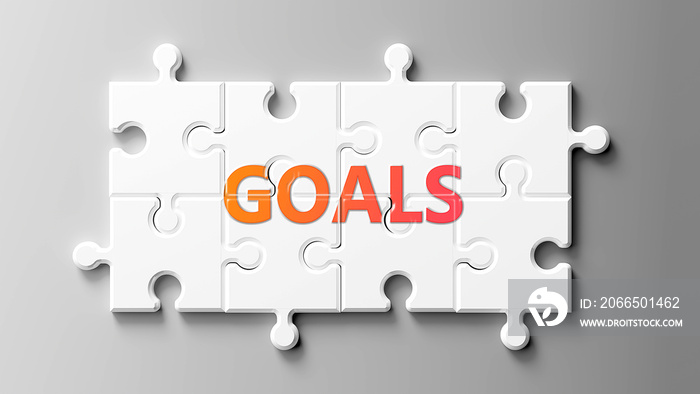 Goals complex like a puzzle - pictured as word Goals on a puzzle pieces to show that Goals can be di