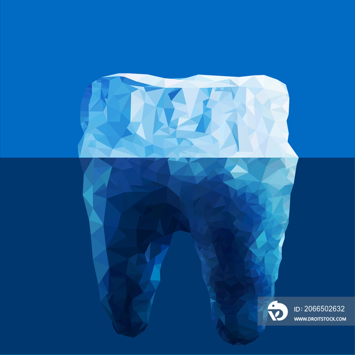 Ice tooth. Polygonal turquoise vector tooth. Dental background in origami style. - Vector. Vector il