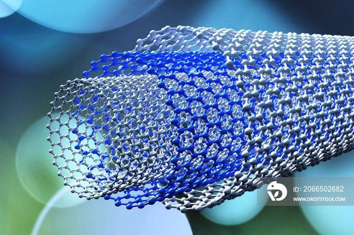 纳米管、碳、石墨烯、3D渲染