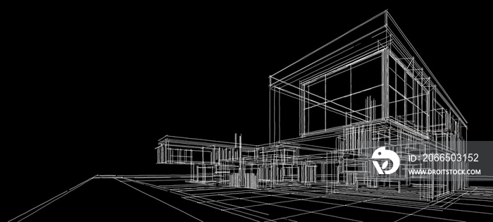 房屋建筑草图3d插图