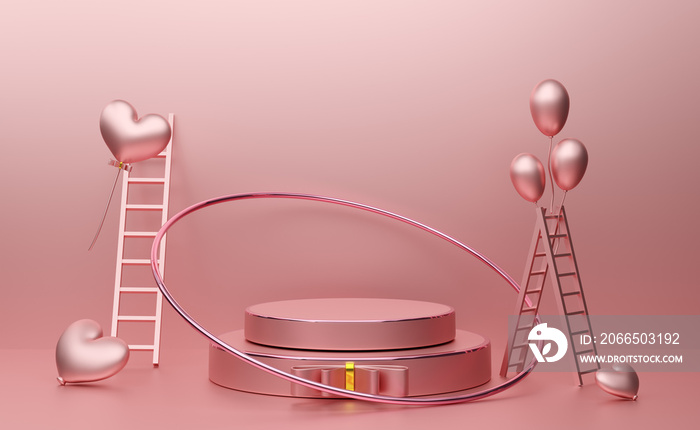 讲台空着梯子或阶梯，粉色粉彩构图，用于现代舞台展示和迷你