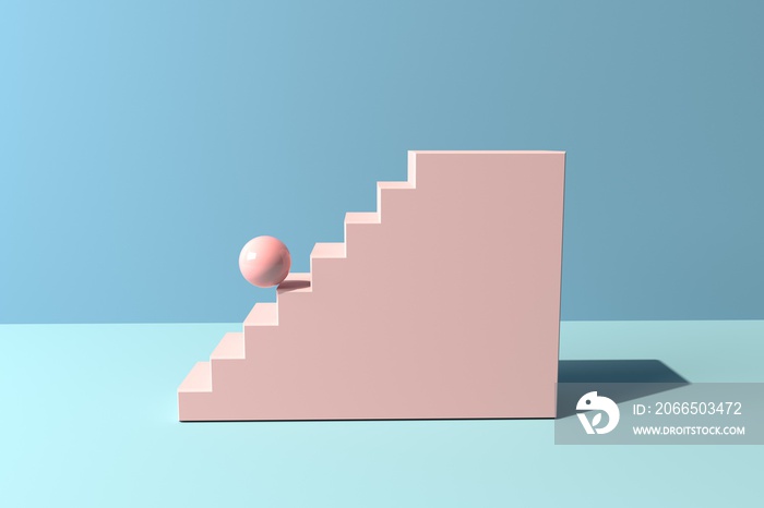 Stairs and balls - 3D render illustration