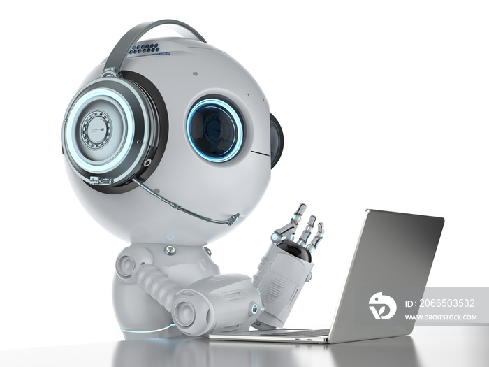 robot with headset and notebook