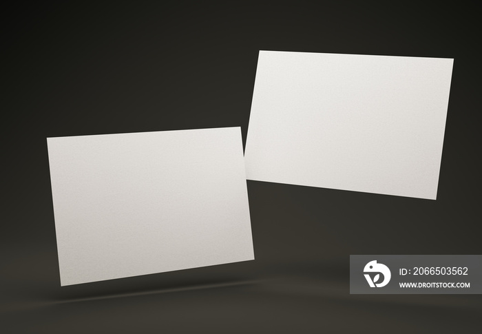 3D Illustration. Mockup of two blank white business cards. Business card design template.