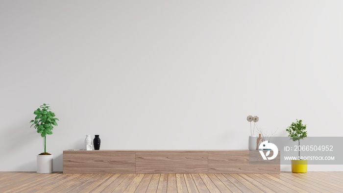 现代空房间的橱柜模型，白墙。